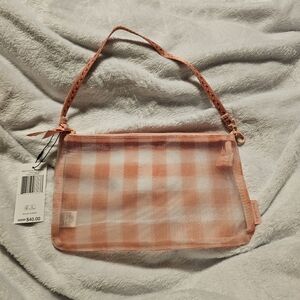 Vera Bradley Gingham Sand Rose Mesh Convertible Wristlet